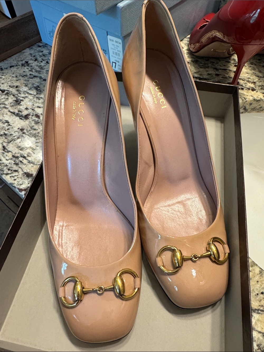 Gucci Women’s Nude Patent Leather Horsebit Pumps Nude color